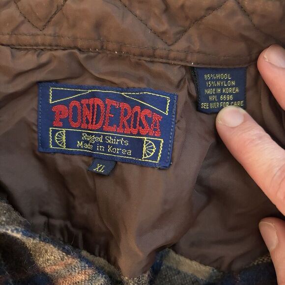 VTG Ponderosa Wool‎ Blnd Plaid Rugged Button Shirt Mens XL Outdoor Brown PATCHED - Picture 4 of 6